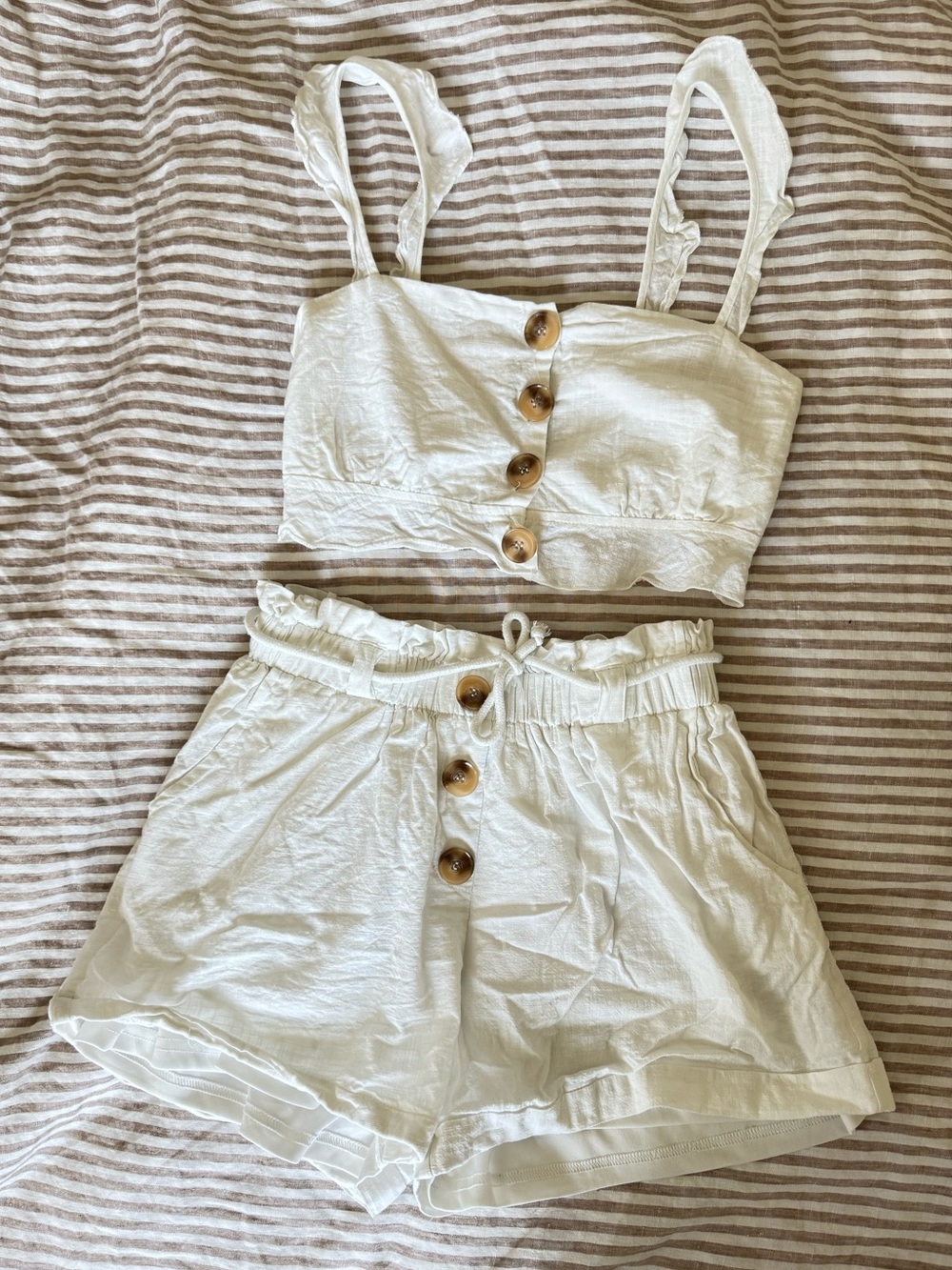 Princess Polly Linen Button Front Crop Top and Shorts Set
